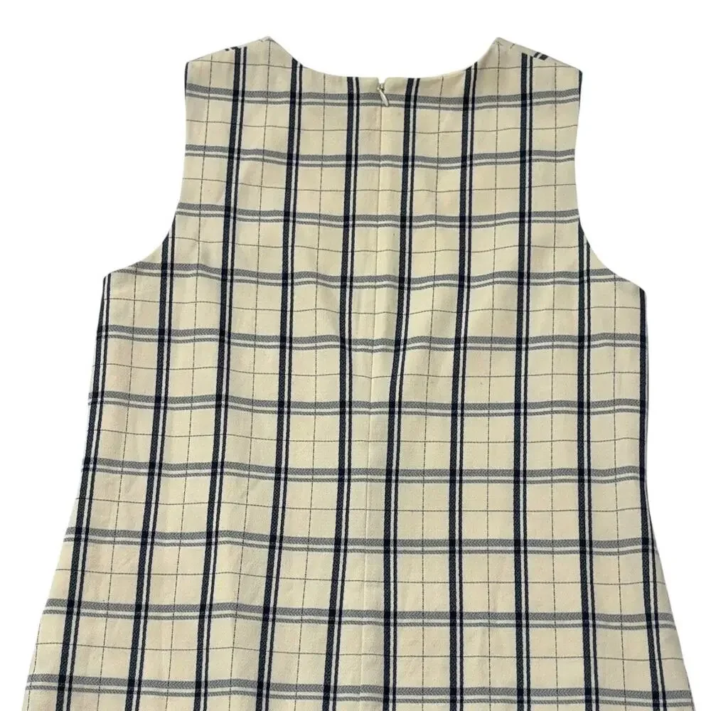 Theory Sleeveless Plaid Dress - Size 8 - Ivory - Shift, Above Knee, Work Classic - Picture 9 of 12